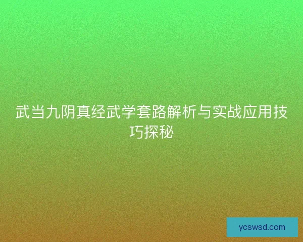 武当九阴真经武学套路解析与实战应用技巧探秘