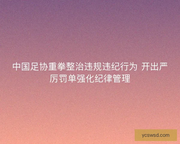 中国足协重拳整治违规违纪行为 开出严厉罚单强化纪律管理